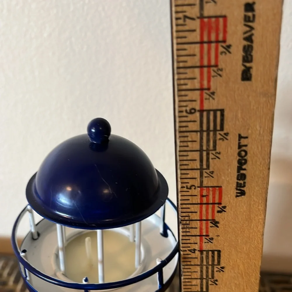 Mediterranean Lighthouse, iron , candle holder, white & blue.